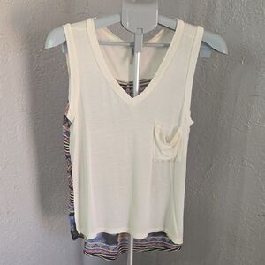 Ivory V-Neck Tank Top with Pocket